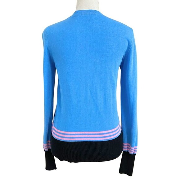 EMILIO PUCCI BLUE KNIT WHITE SATIN LEAF PRINT COMBO CARDIGAN - XS - Picture 3 of 8